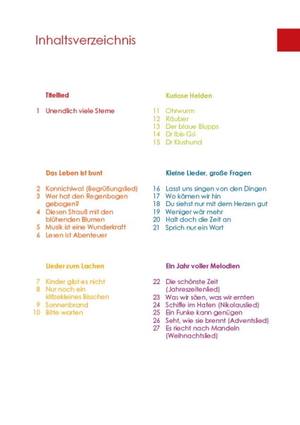 Liederbuch Inhalt